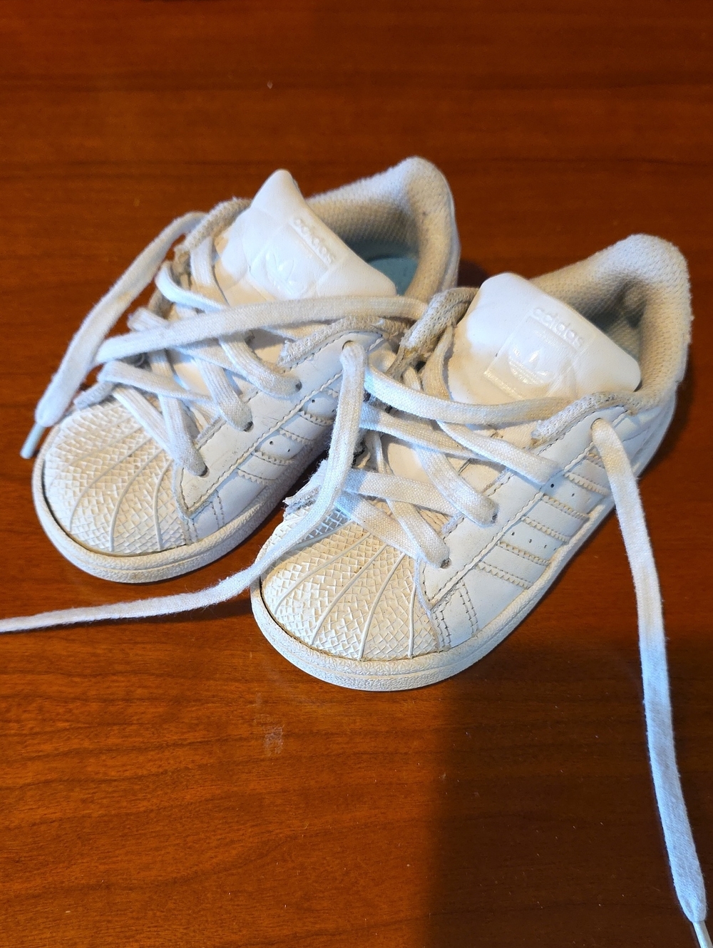adidas Kids White Shell-Toe Lace-Up Sneakers